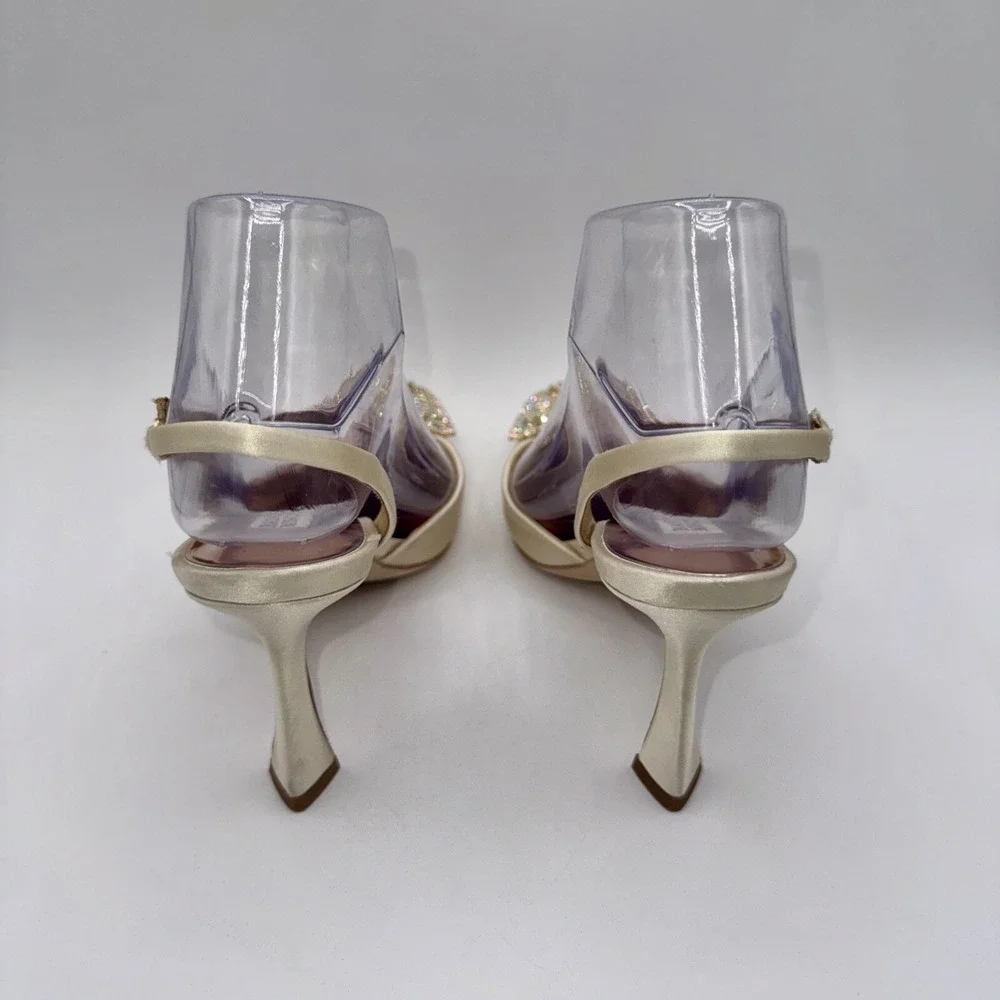 Badgley Mischka Enida Rhinestone Slingback Heels Women's Size 6‎ Champagne Satin